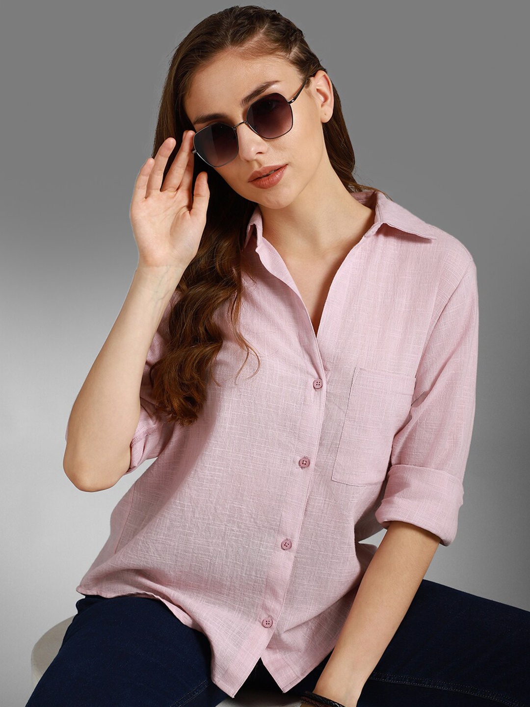 

High Star Classic Spread Collar Pure Cotton Casual Shirt, Pink