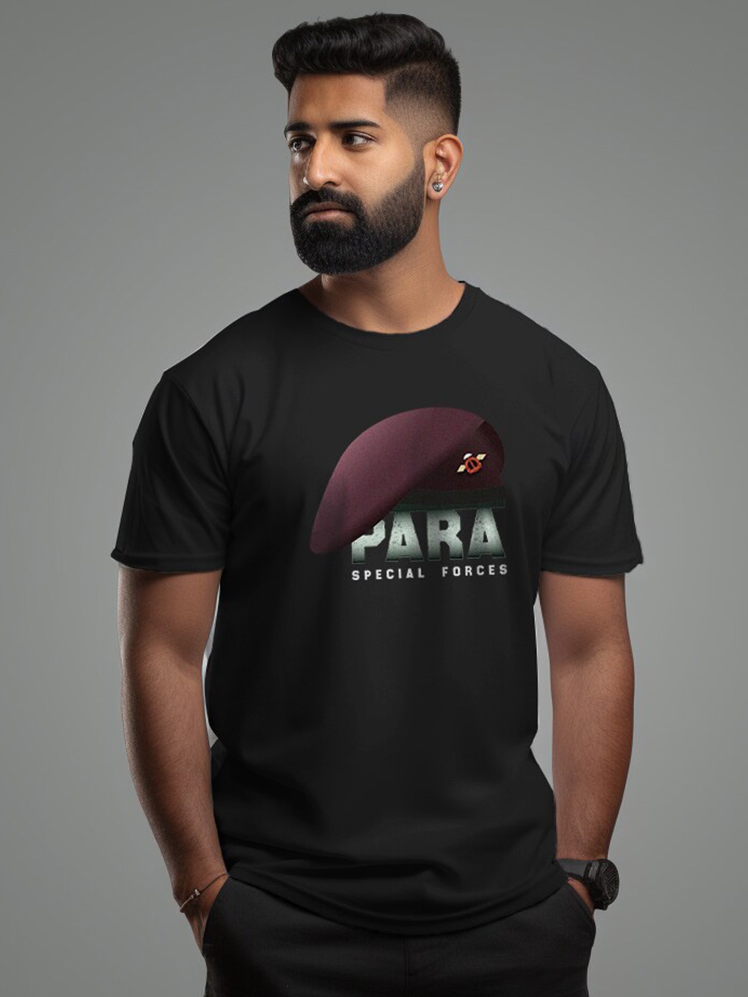 

Aero Armour Unisex Parachute Regiment Typography Printed Pure Cotton T-Shirt, Black
