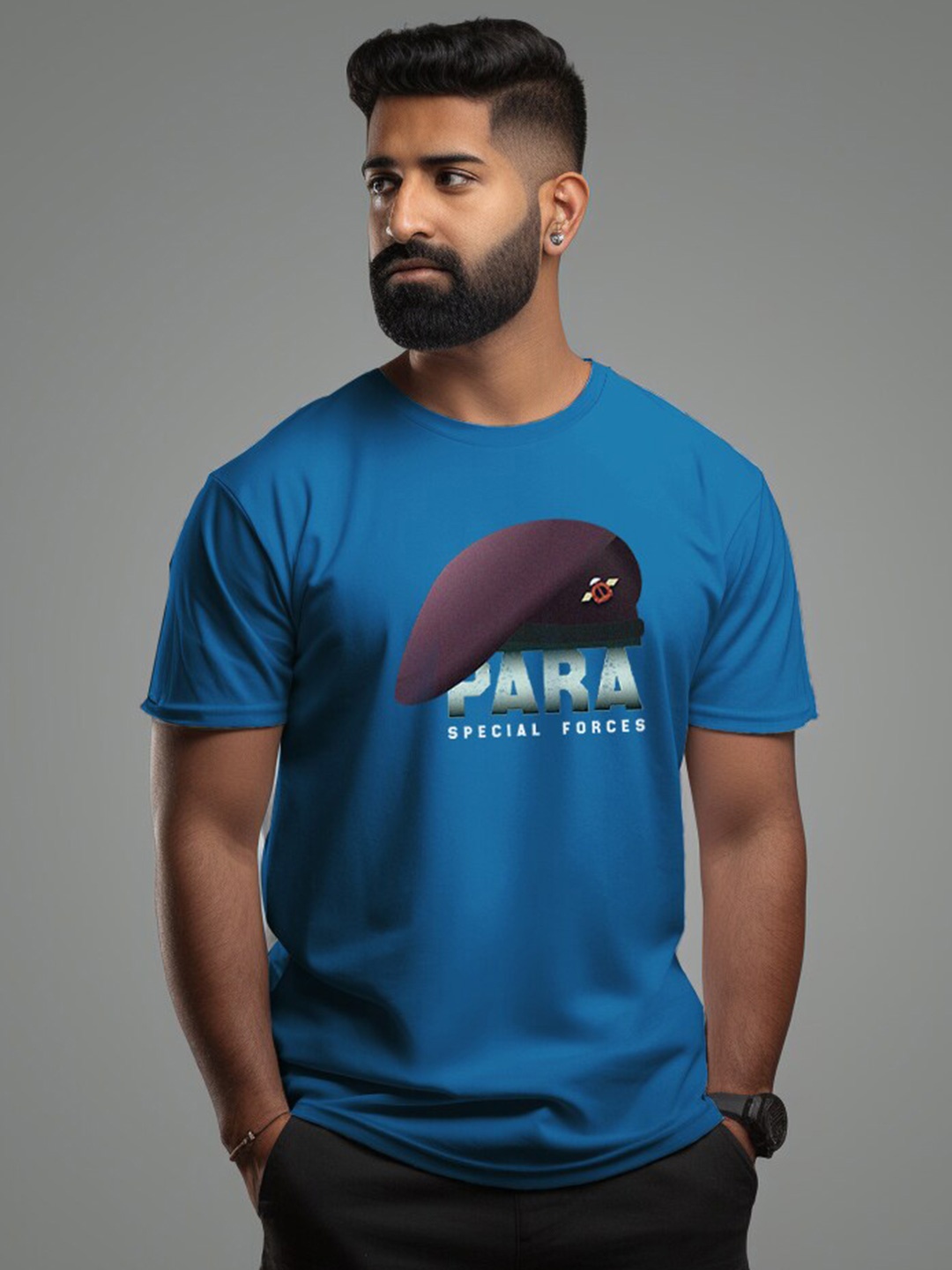 

Aero Armour Unisex Parachute Regiment Typography Printed Pure Cotton T-Shirt, Blue