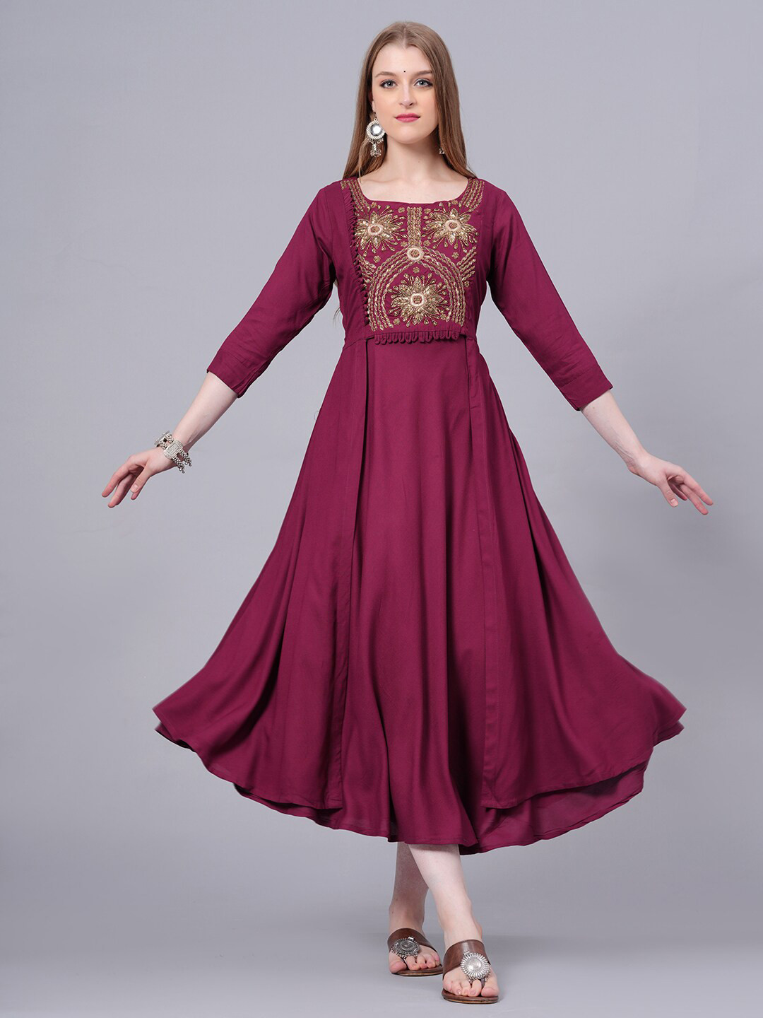 

KALINI Embellished Fit & Flare Midi Ethnic Dress, Maroon