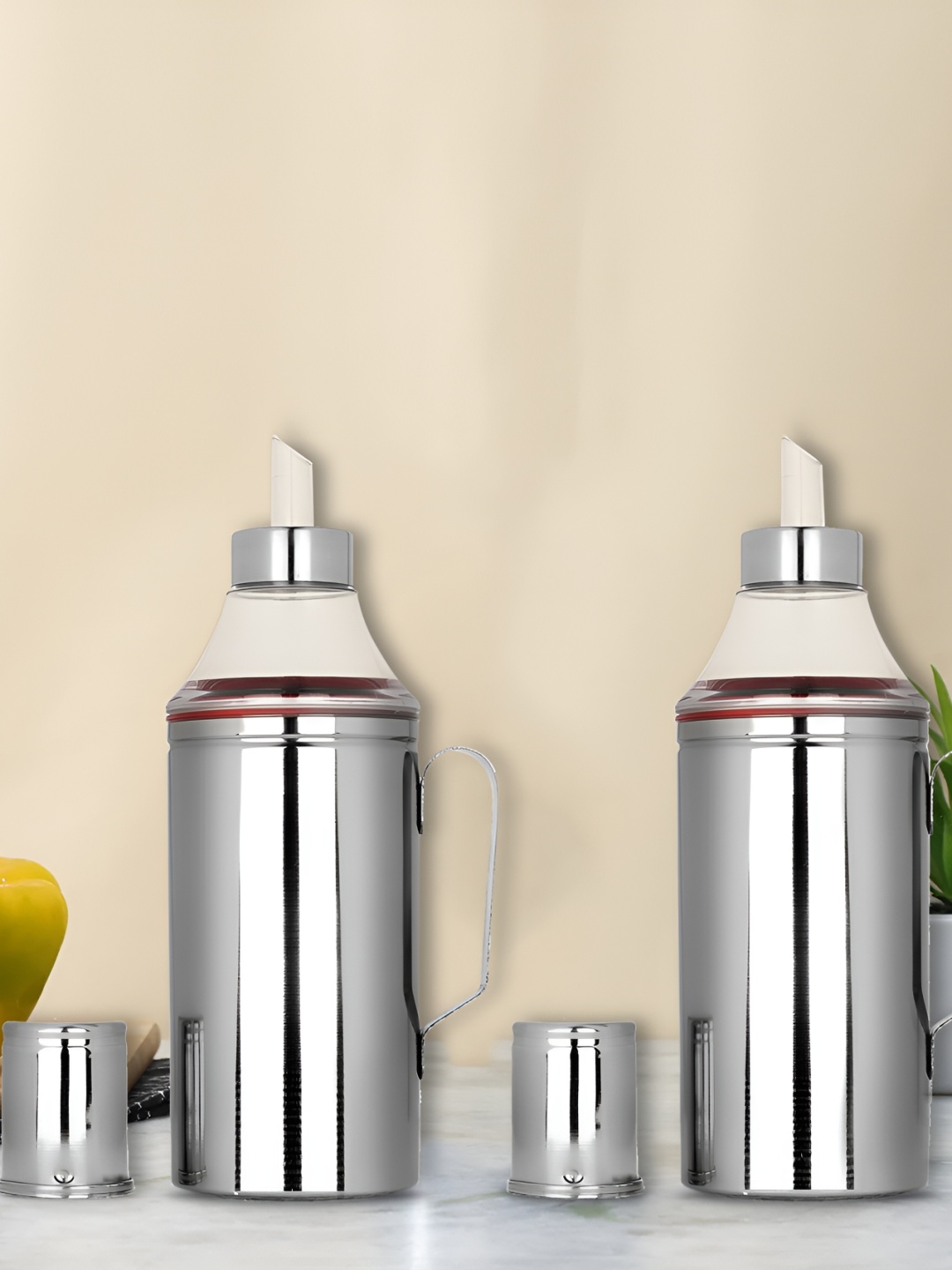 

ATROCK Silver Toned 2 Pieces Solid Stainless Steel Dishwasher Safe Oil Dispenser