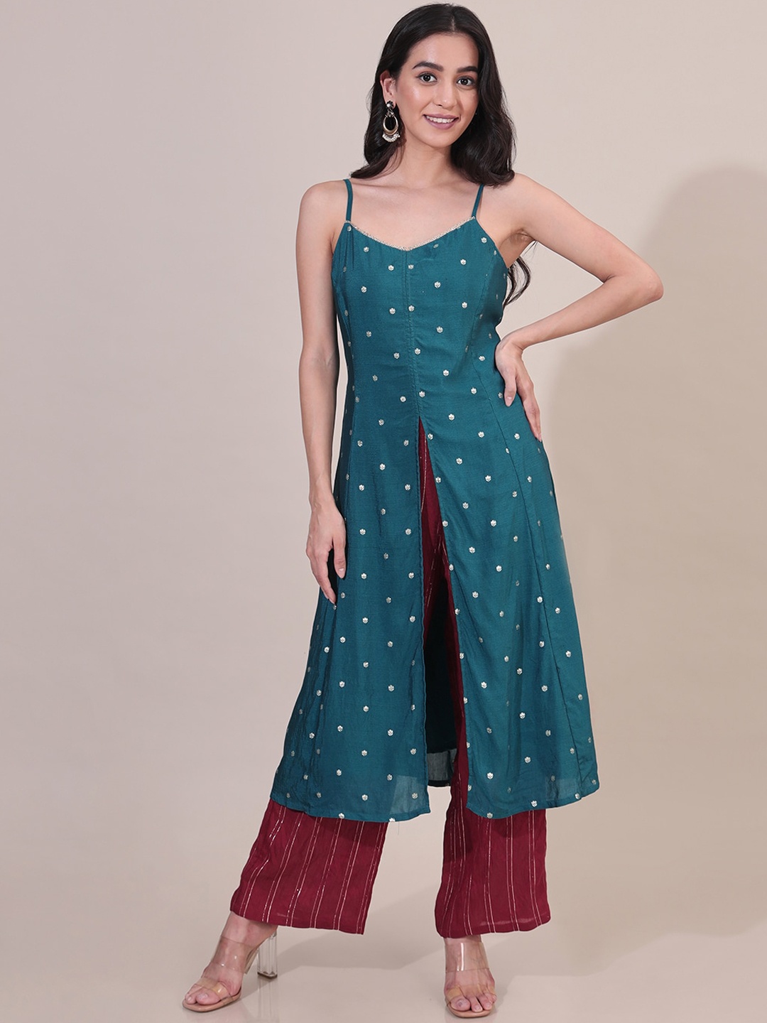 

Saaki Ethnic Motifs Woven Design Kurta & Palazzo, Teal
