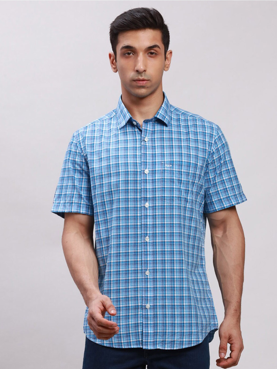 

ColorPlus Tailored Fit Tartan Checked Casual Shirt, Blue