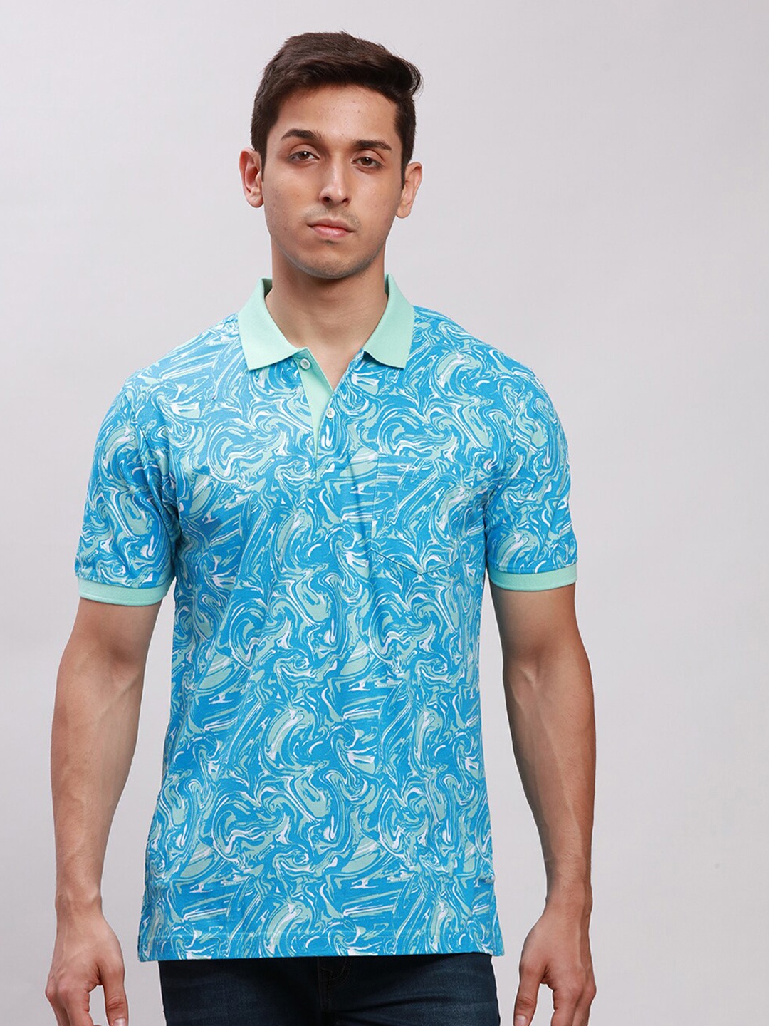 

ColorPlus Abstract Printed Tailored Fit Polo Collar Cotton T-shirt, Blue