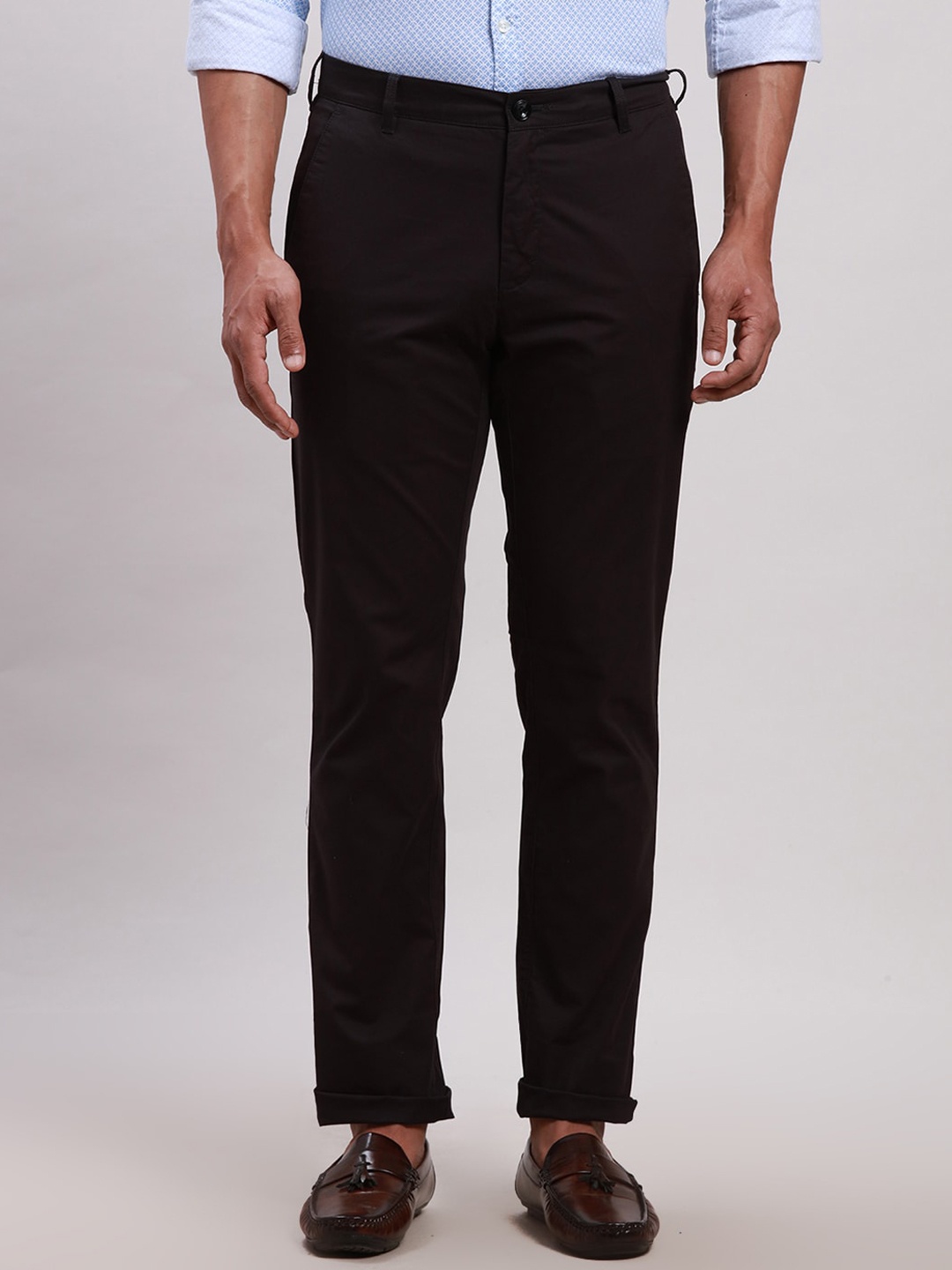 

ColorPlus Men Contemporary Fit Mid-Rise Formal Trousers, Black