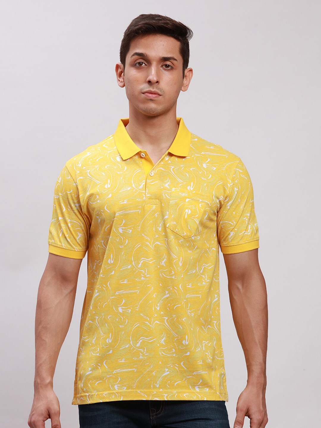 

ColorPlus Abstract Printed Tailored Fit Polo Collar Cotton T-shirt, Yellow