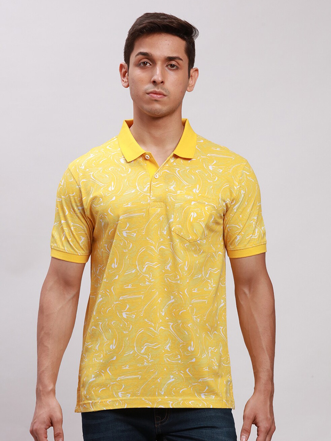 

ColorPlus Abstract Printed Tailored Fit Polo Collar Cotton T-shirt, Yellow