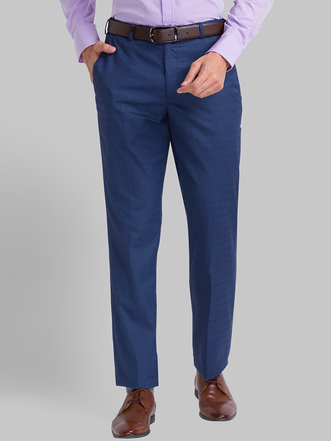 

Park Avenue Men Mid Rise Plain Formal Trousers, Blue