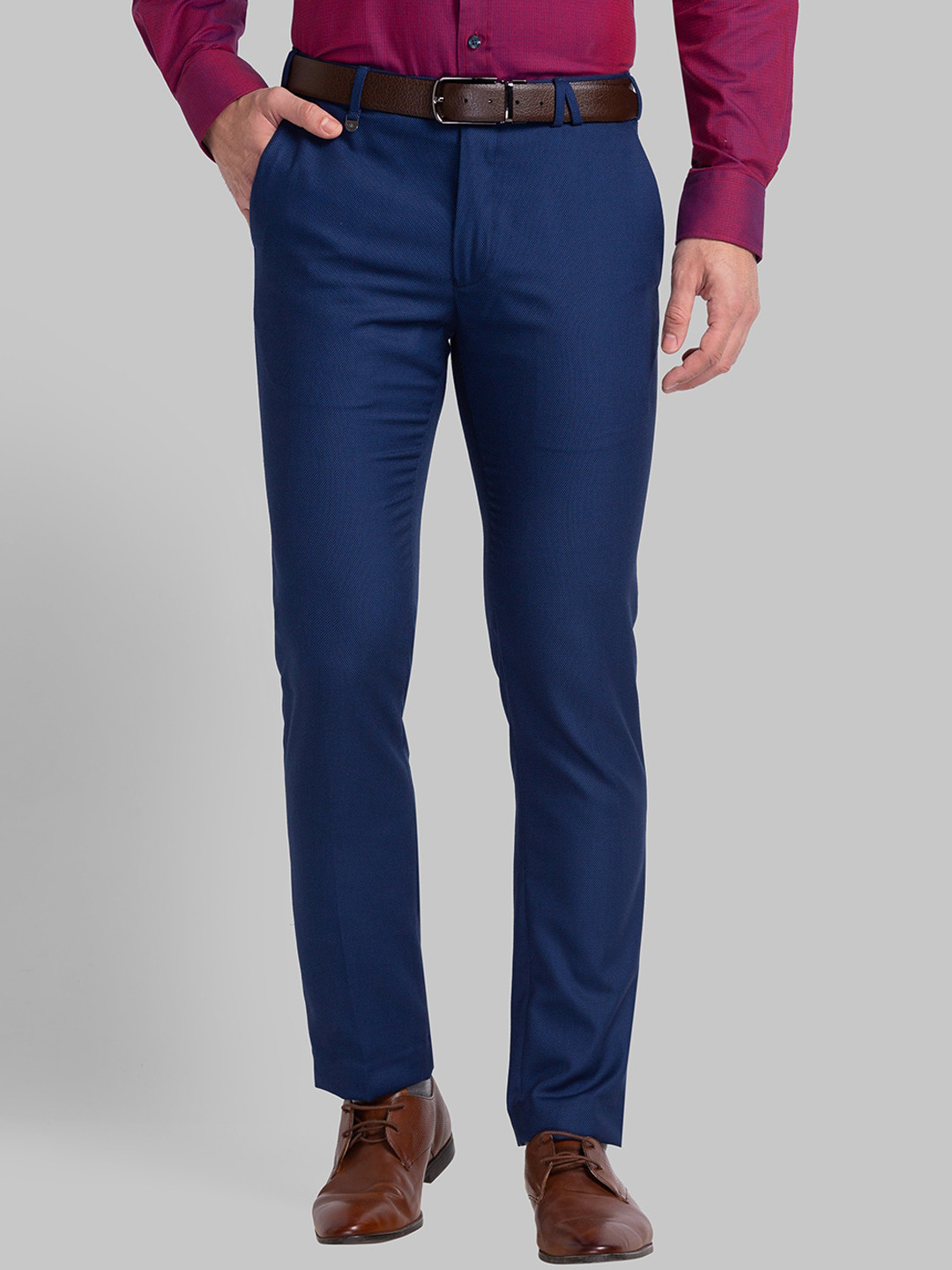 

Park Avenue Men Mid Rise Plain Slim Fit Formal Trousers, Navy blue