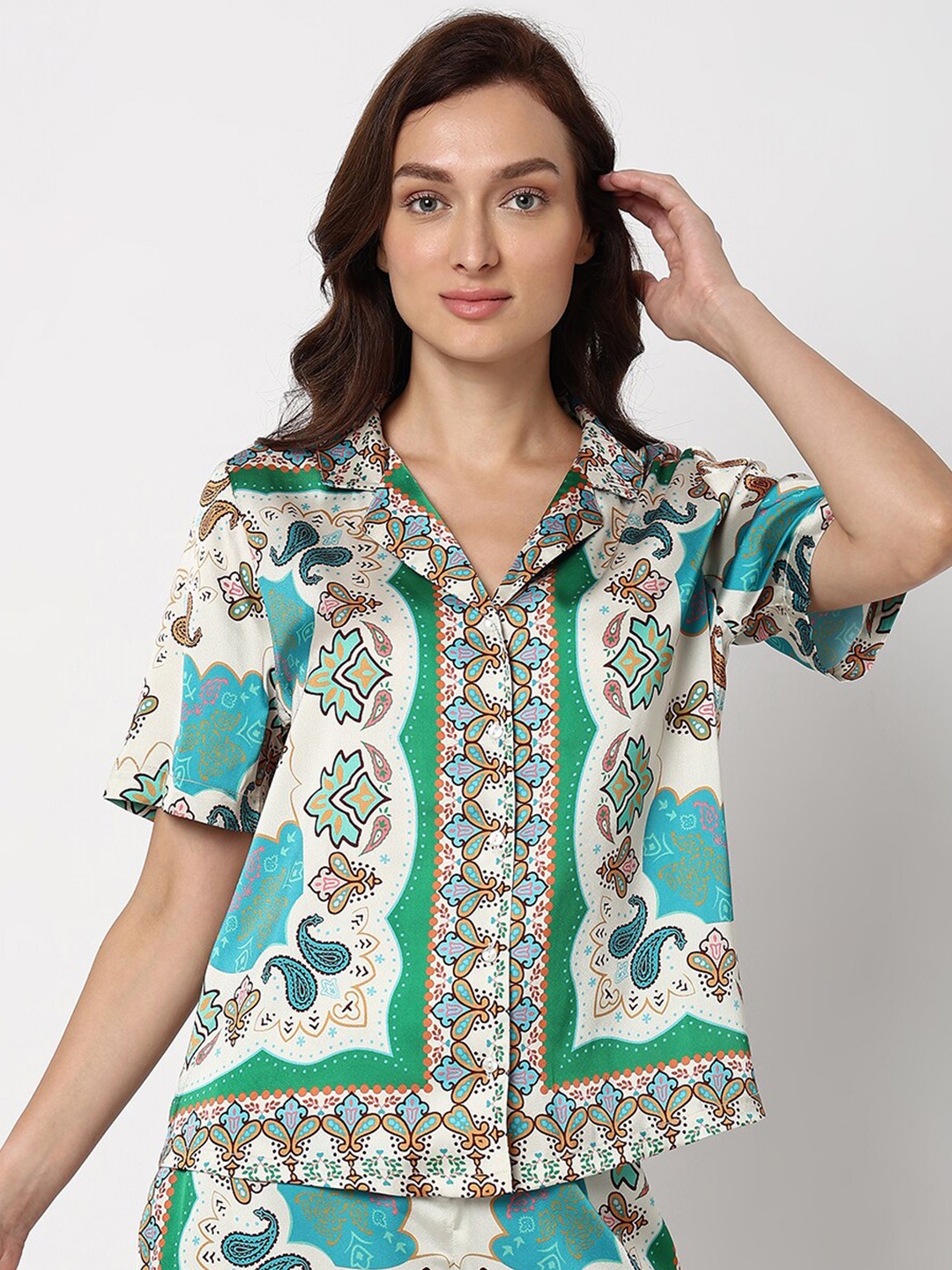 

Vero Moda Ethnic Motifs Printed Slim Fit Casual Shirt, Blue