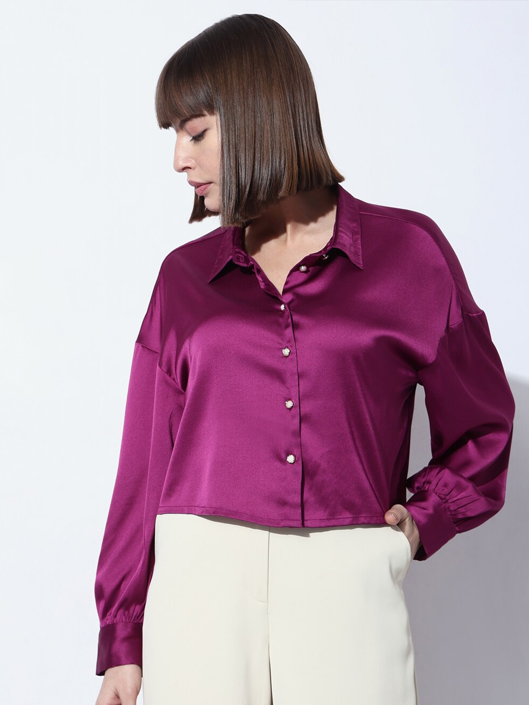 

Vero Moda Slim Fit Casual Satin Cropped Shirt, Purple