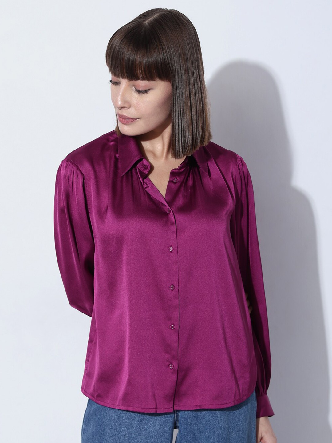 

Vero Moda Spread Collar Puff Sleeves Casual Shirt, Purple
