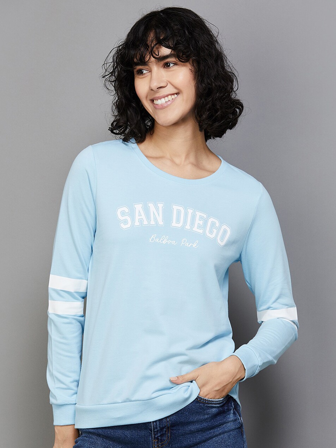 

Fame Forever by Lifestyle Typography Printed Pure Cotton Pullover, Blue