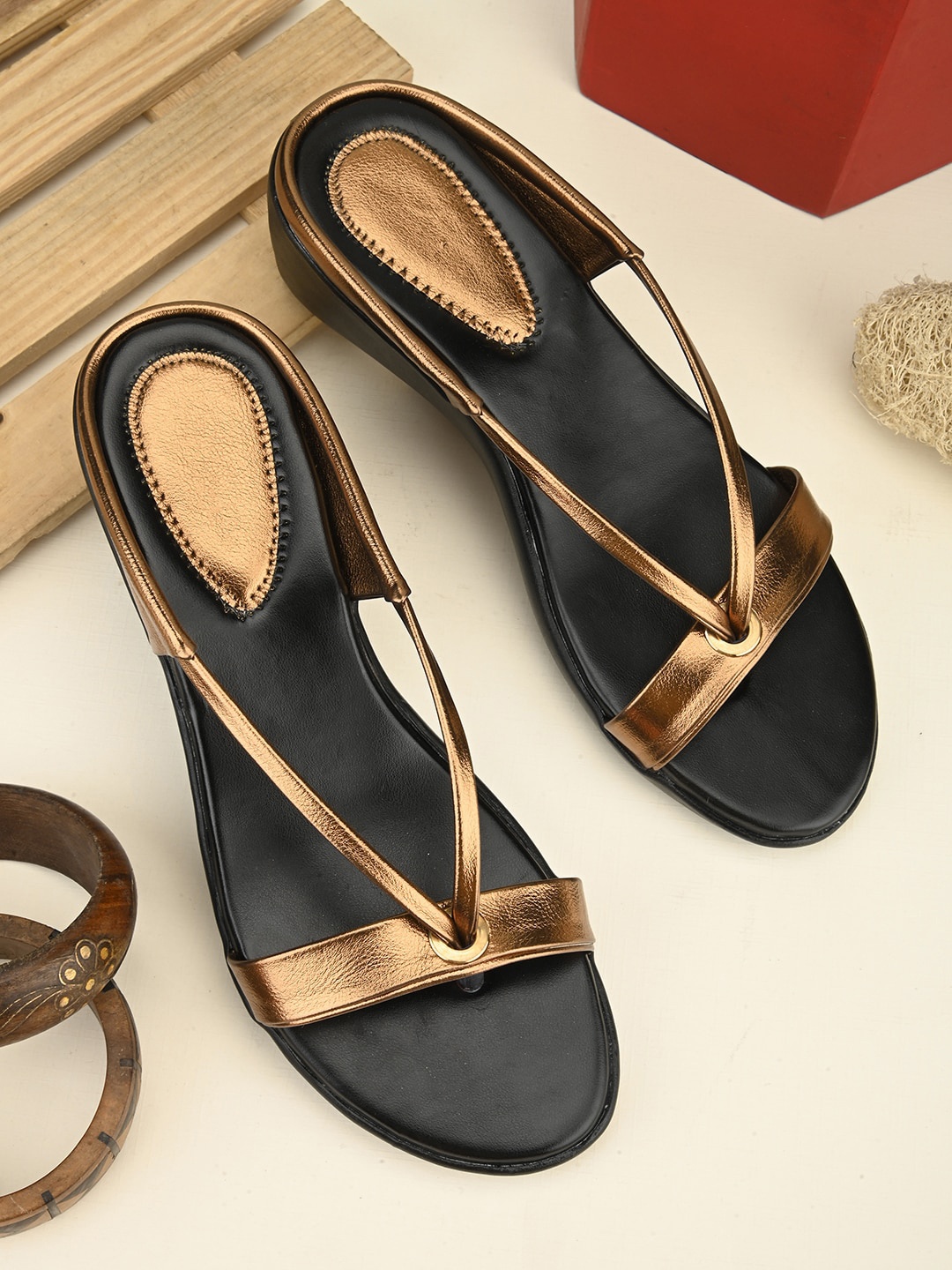 

BOOTCO Open Toe Wedges, Copper