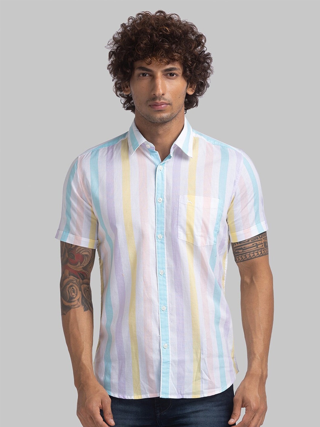 

Parx Slim Fit Striped Cotton Casual Shirt, White