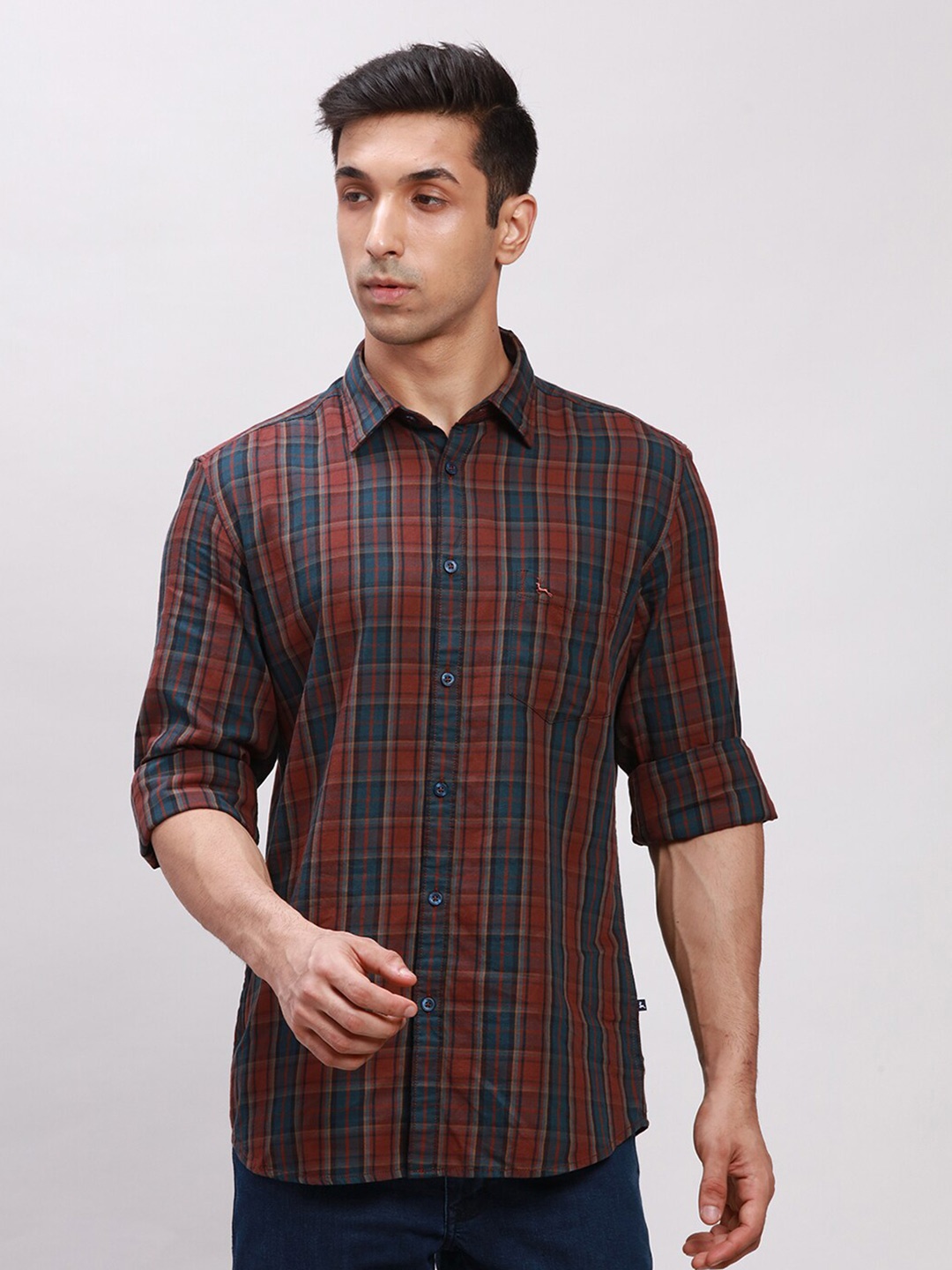 

Parx Slim Fit Checked Casual Shirt, Red
