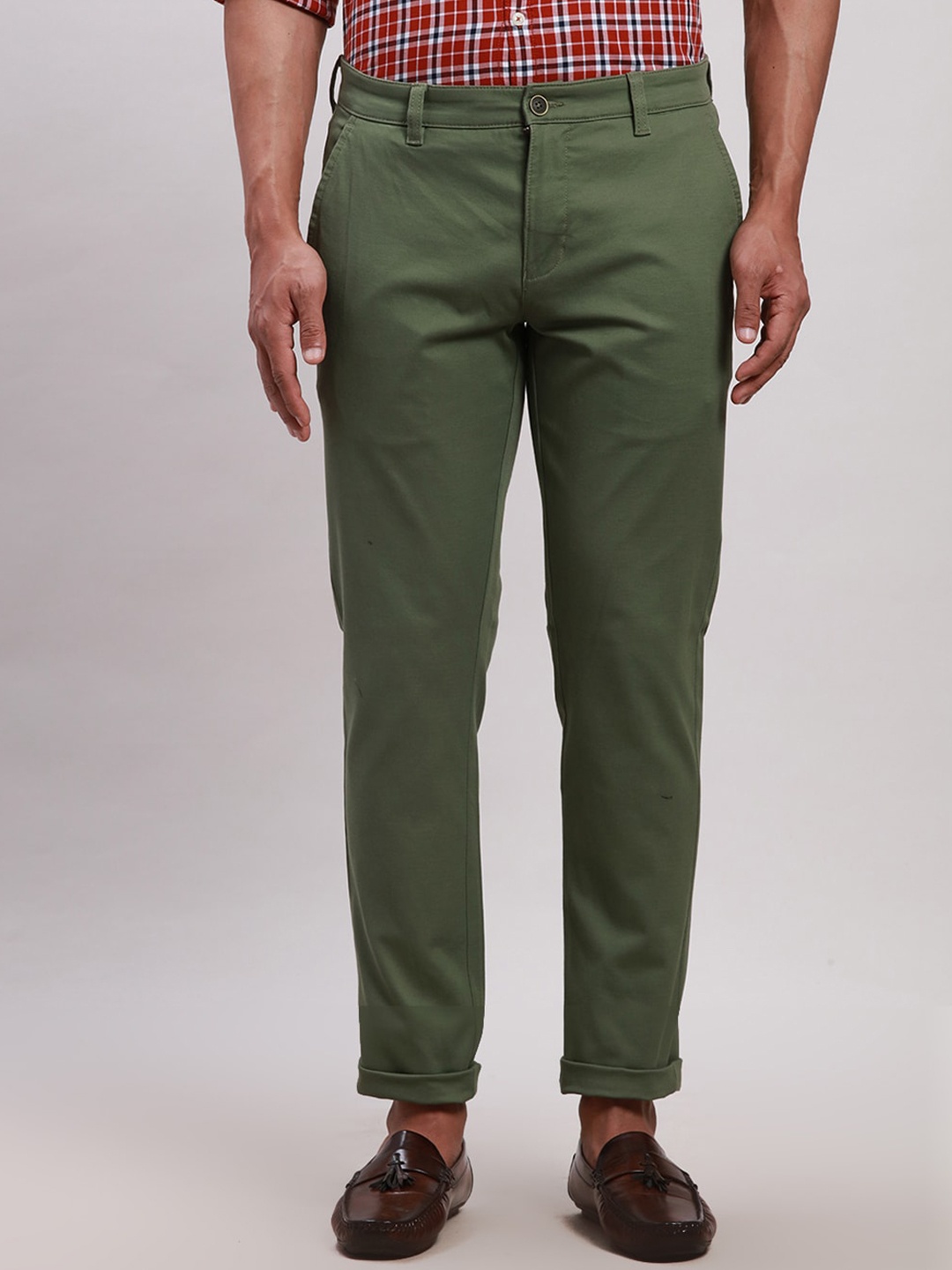 

Parx Tapered Fit Low-Rise Trousers, Green