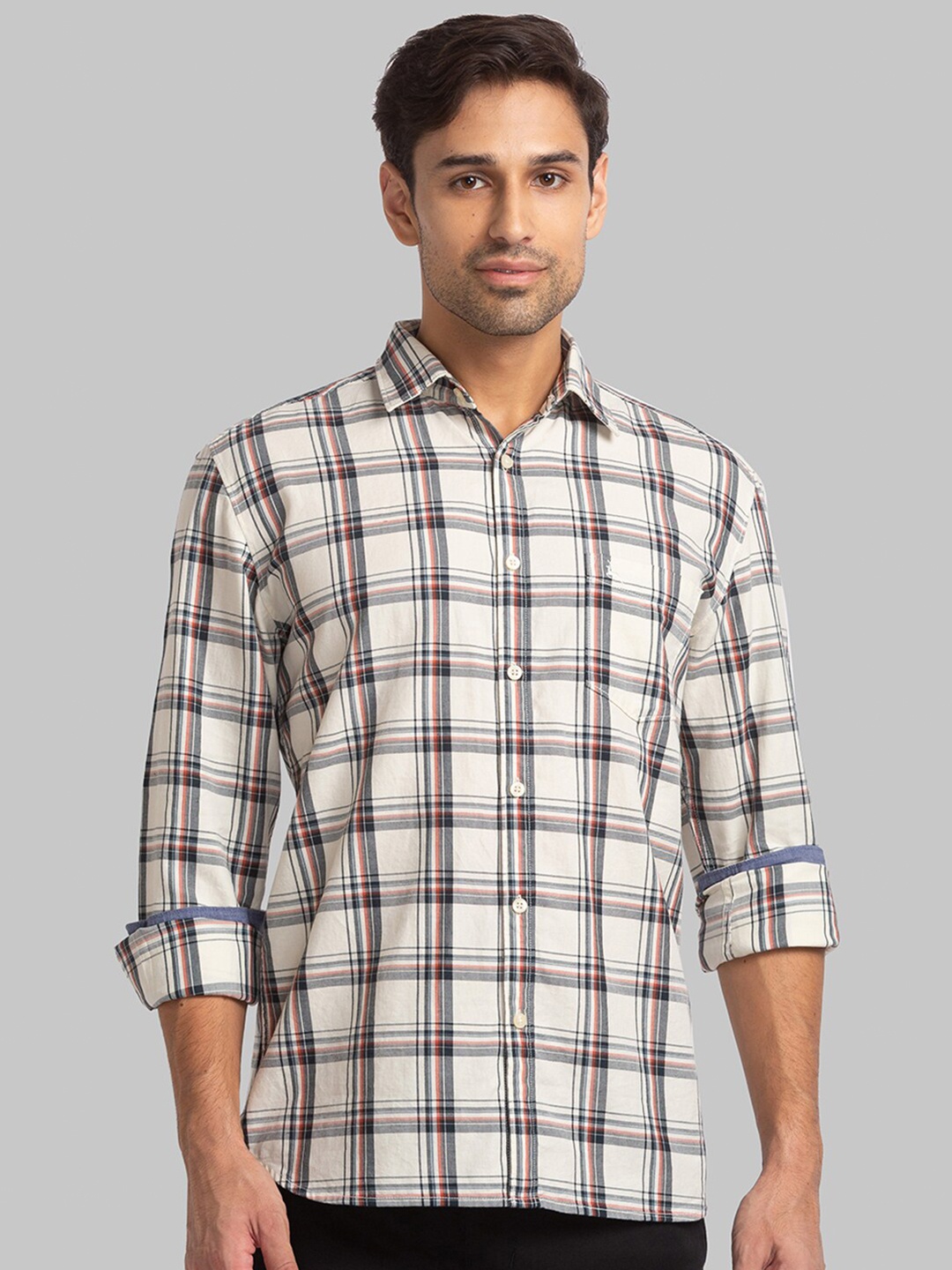 

Parx Slim Fit Checked Cotton Casual Shirt, Beige