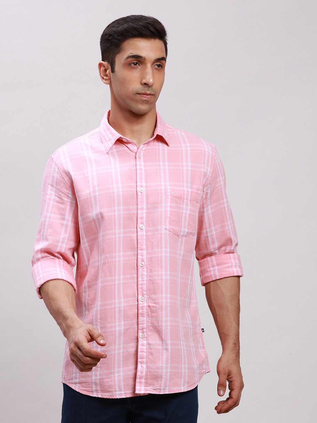 

Parx Slim Fit Tartan Checks Cotton Casual Shirt, Pink