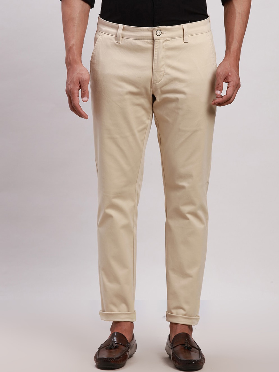 

Parx Men Tapered Fit Low-Rise Chinos Trousers, Beige