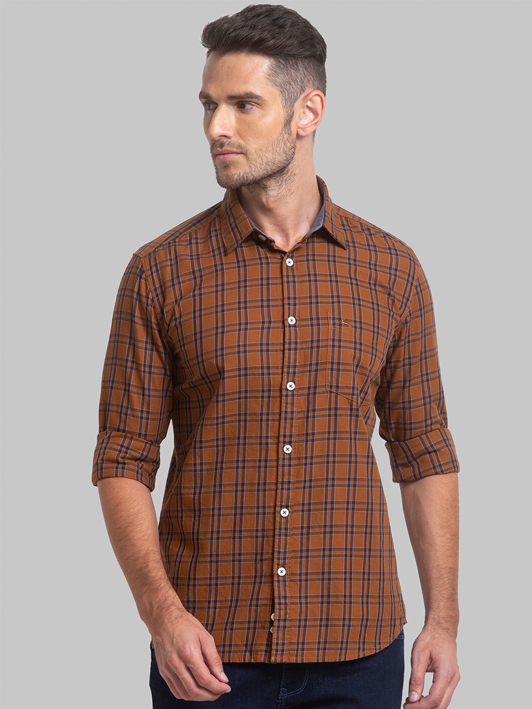 

Parx Slim Fit Checked Cotton Casual Shirt, Brown