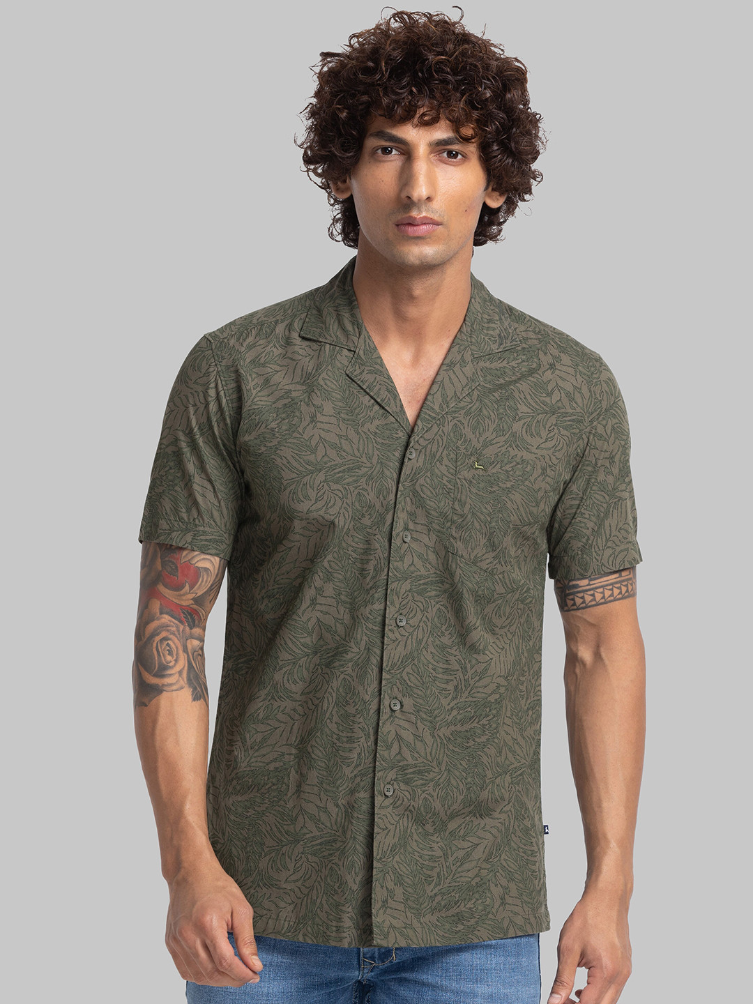 

Parx Tropical Printed Cuban Collar Casual Shirt, Green