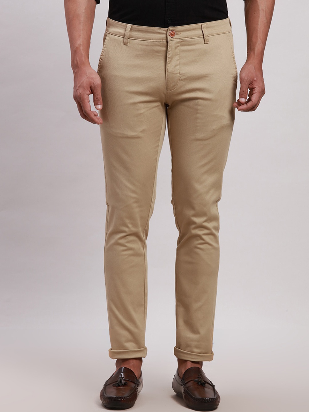 

Parx Men Slim Fit Chinos Trousers, Brown