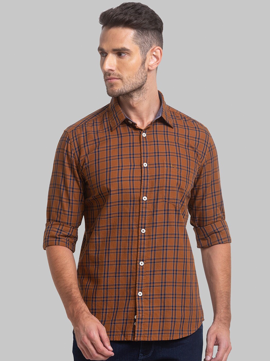 

Parx Slim Fit Checked Casual Shirt, Brown