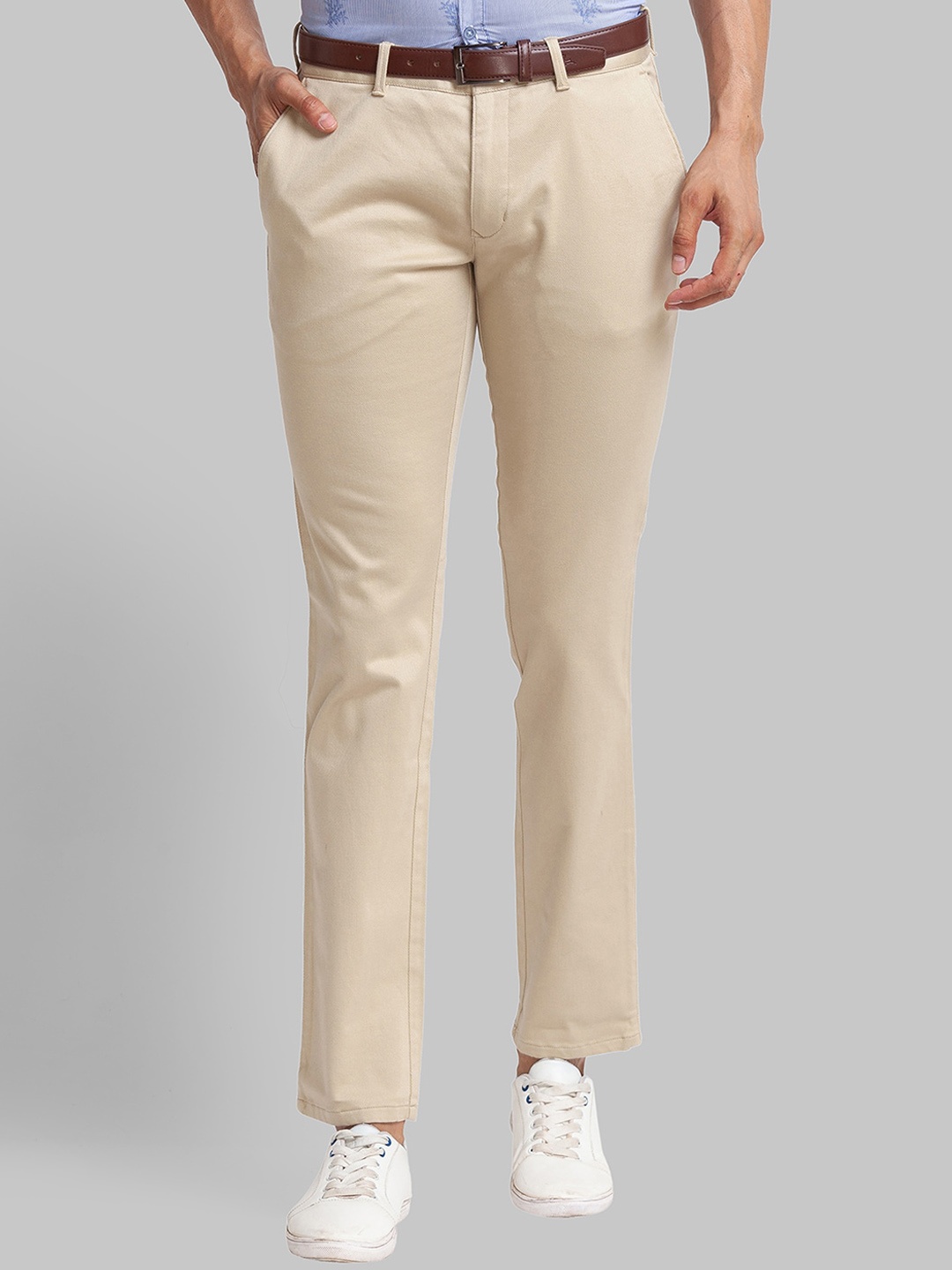 

Parx Men Tapered Fit Mid Rise Regular Trousers, Beige