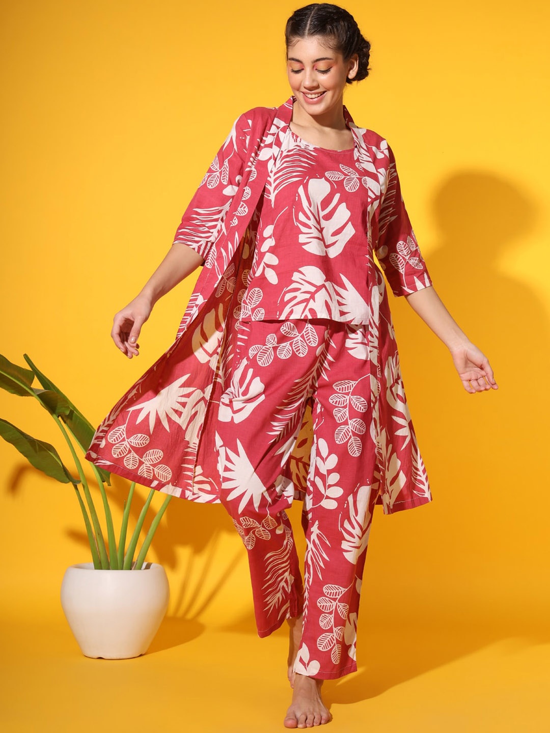 

ETC Floral Printed Pure Cotton Night Suit, Pink