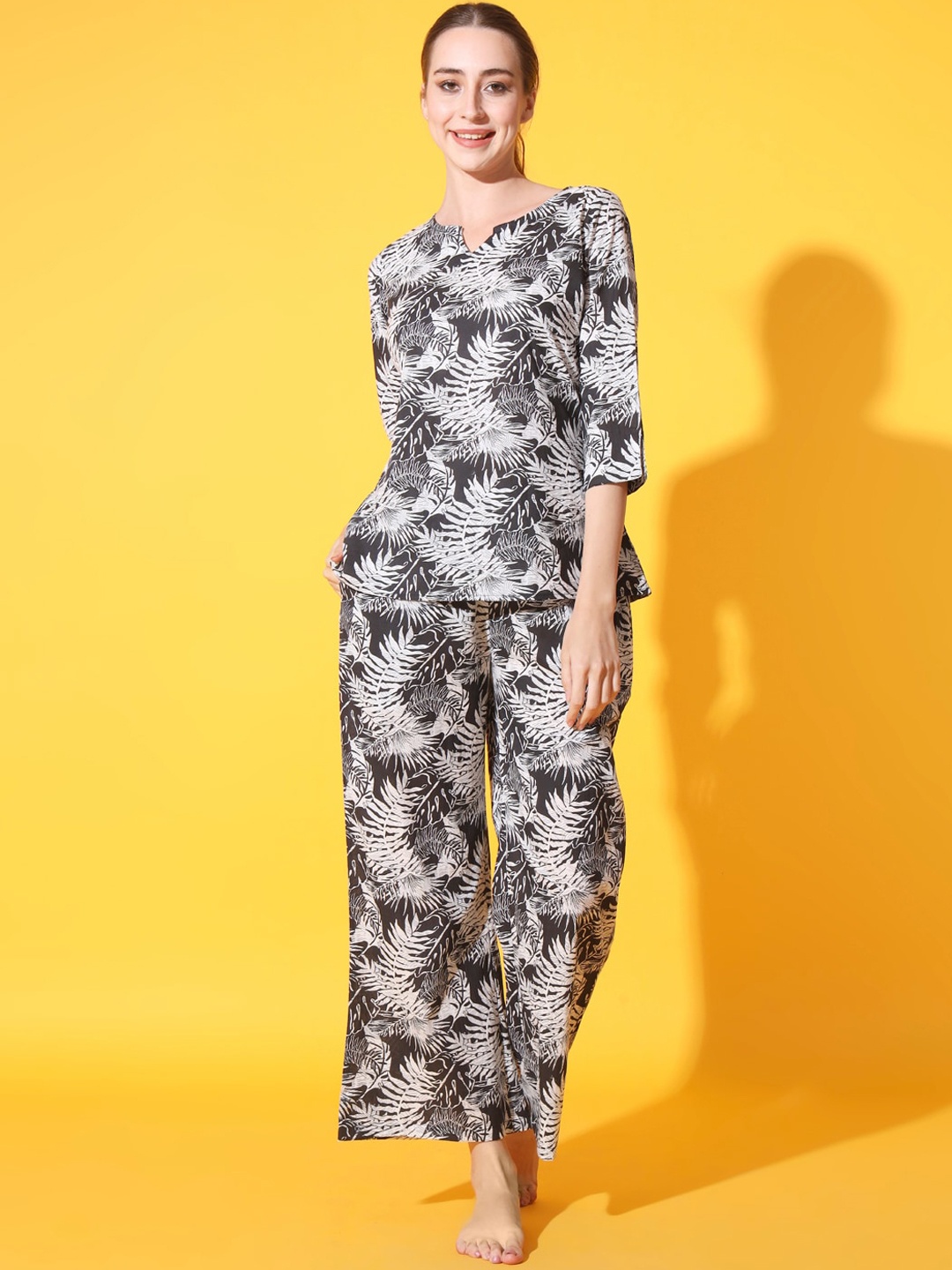 

ETC Floral Printed Pure Cotton Top With Pyjamas, Black