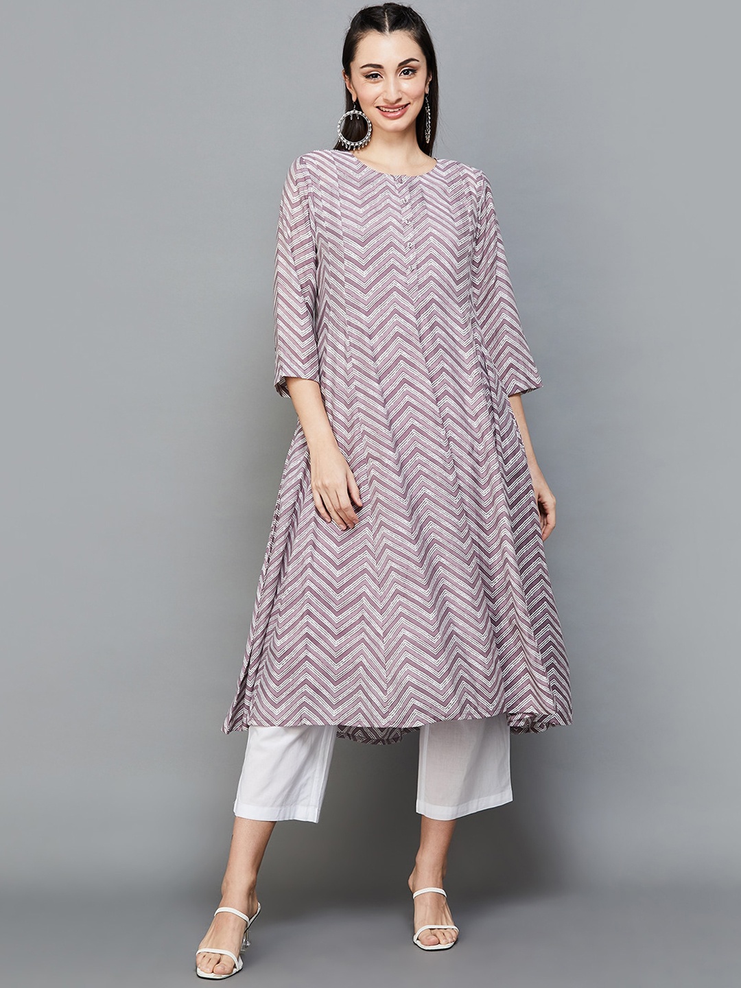 

Melange by Lifestyle Chevron Printed A-Line Kurta, Lavender