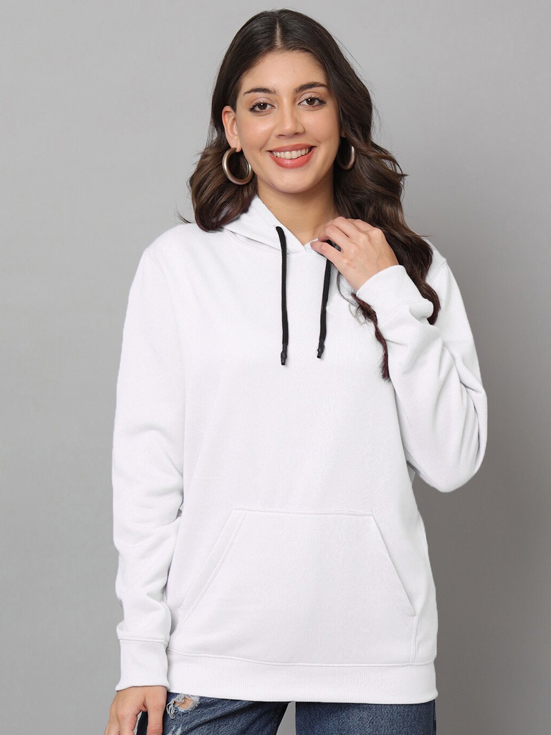 

urSense Hooded Long Sleeves Fleece Pullover, White
