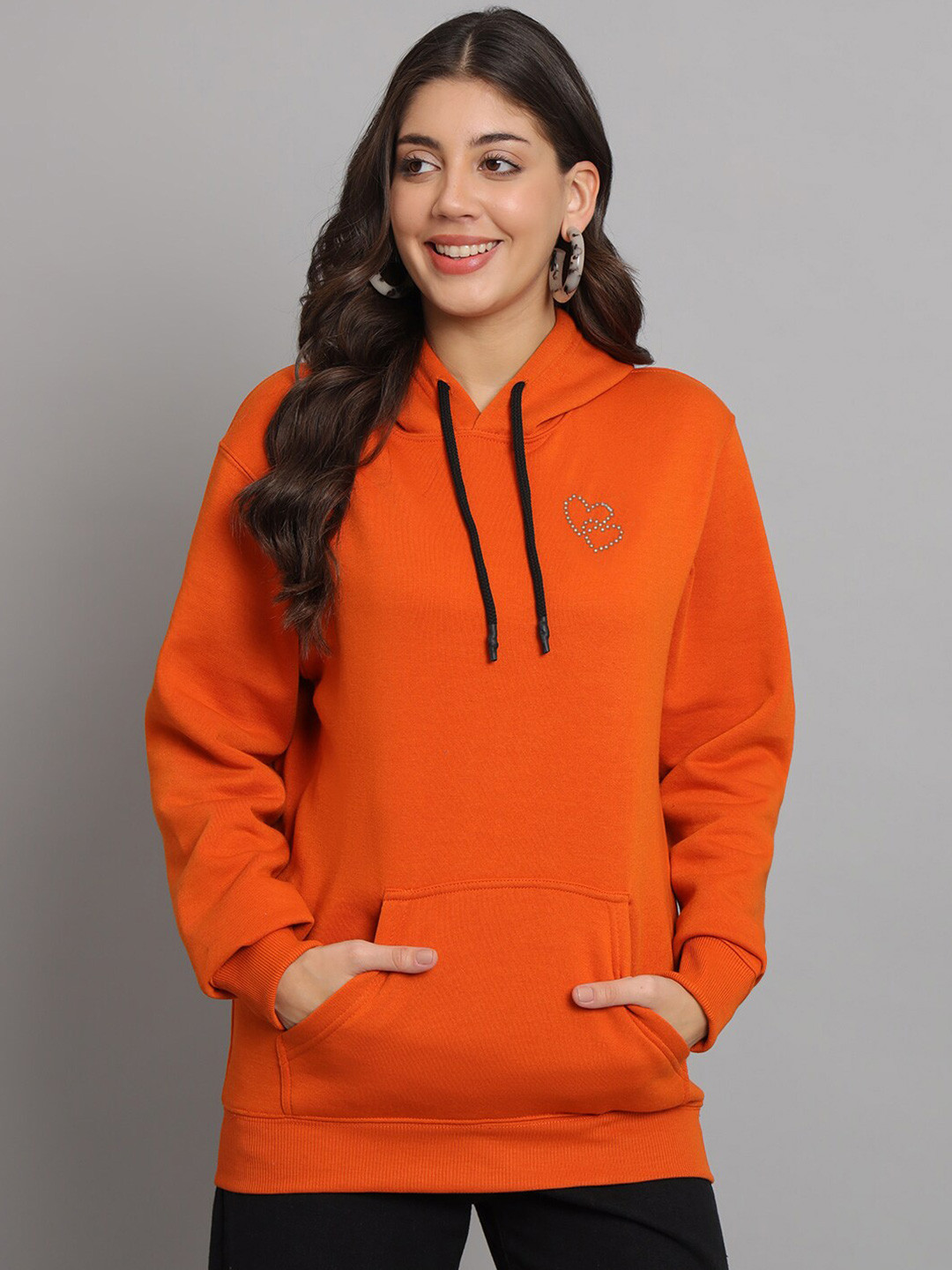 

urSense Hooded Long Sleeves Fleece Pullover, Orange