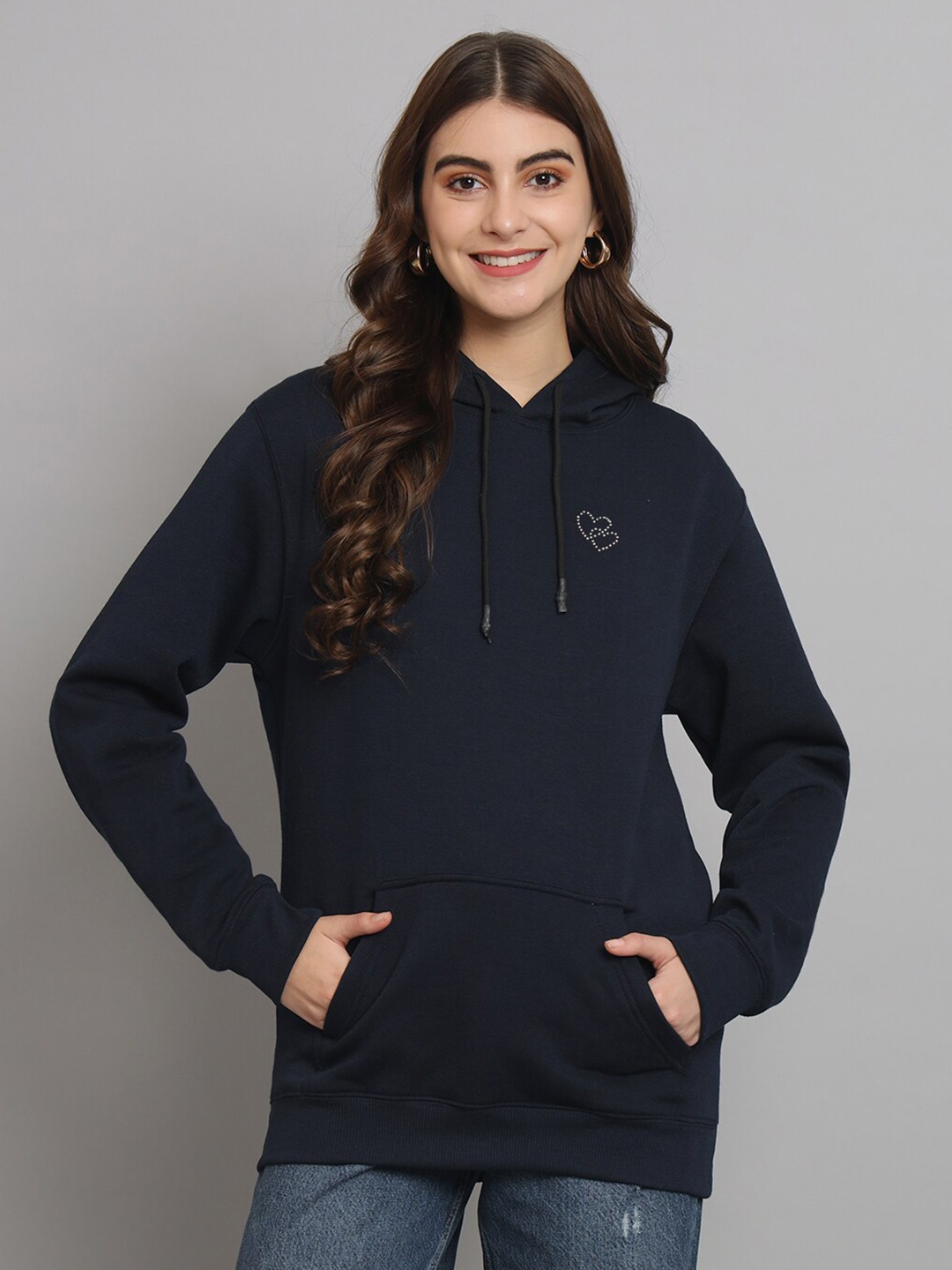 

urSense Hooded Long Sleeves Fleece Pullover, Navy blue