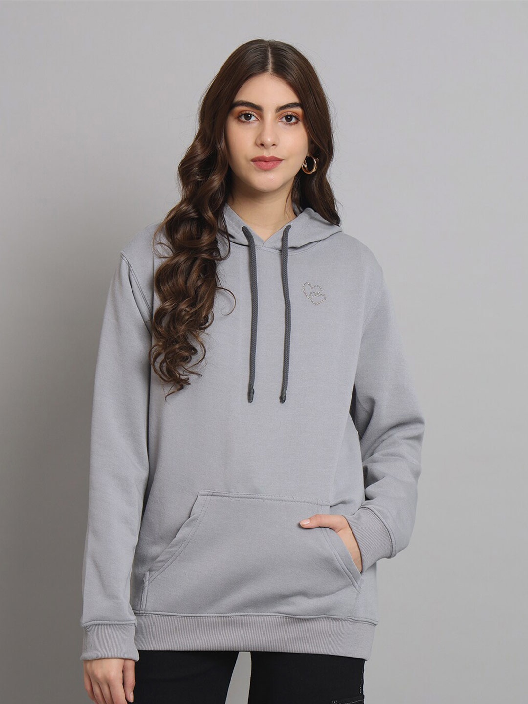

urSense Hooded Long Sleeves Fleece Pullover, Grey