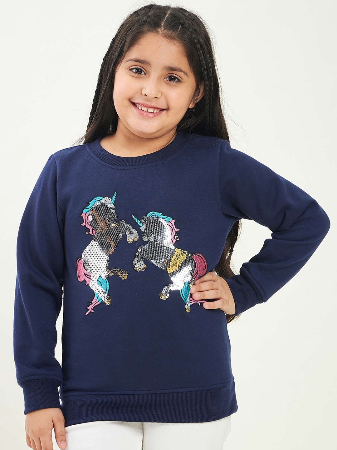

pspeaches Girls Embellished Fleece Sweatshirt, Navy blue