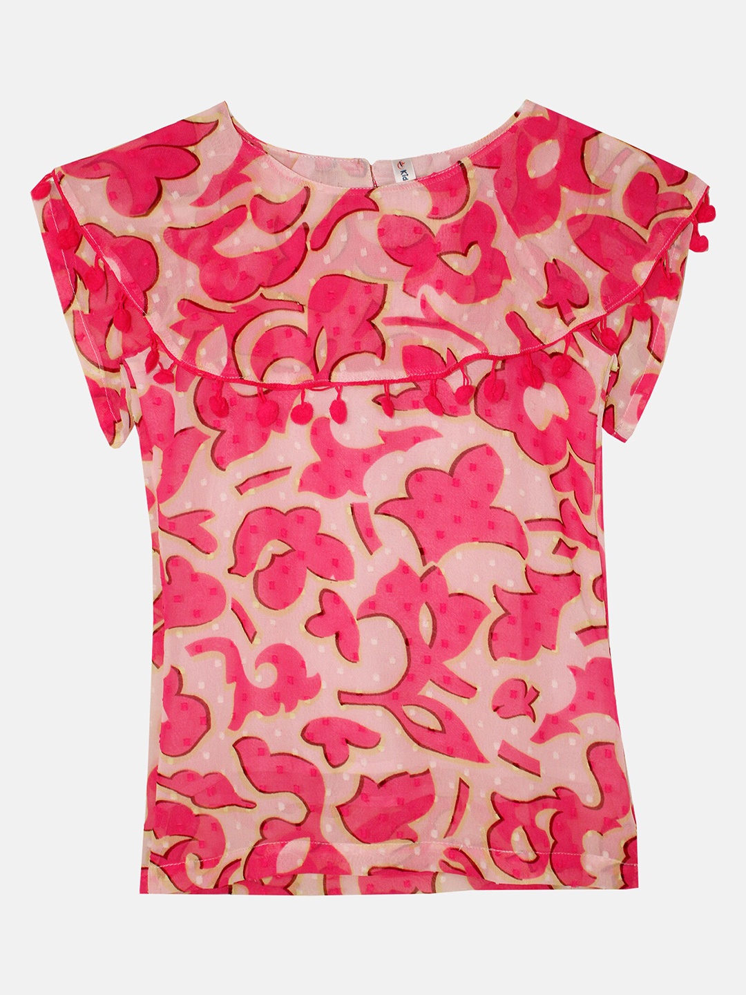 

KiddoPanti Girls Abstract Printed Cap Sleeves Top, Pink