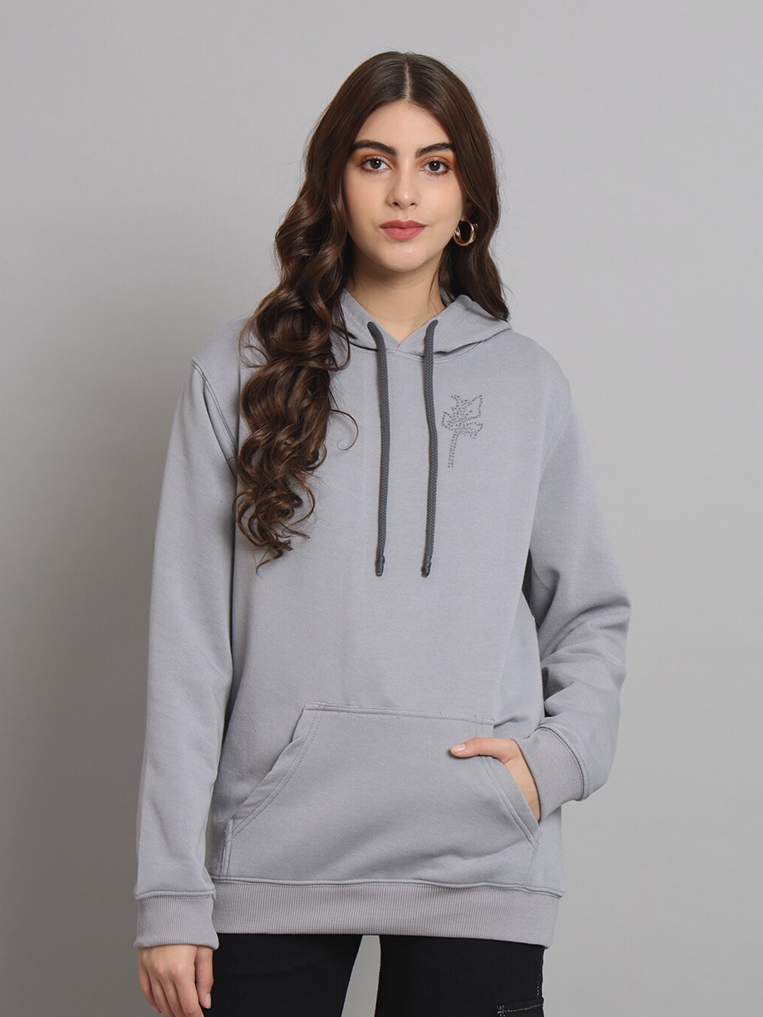 

urSense Hooded Long Sleeves Fleece Oversized Pullover Sweatshirt, Grey