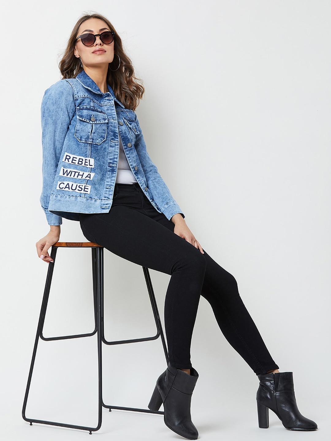 

DressBerry Women's Collared Solid Full Sleeve Denim Jacket, Blue