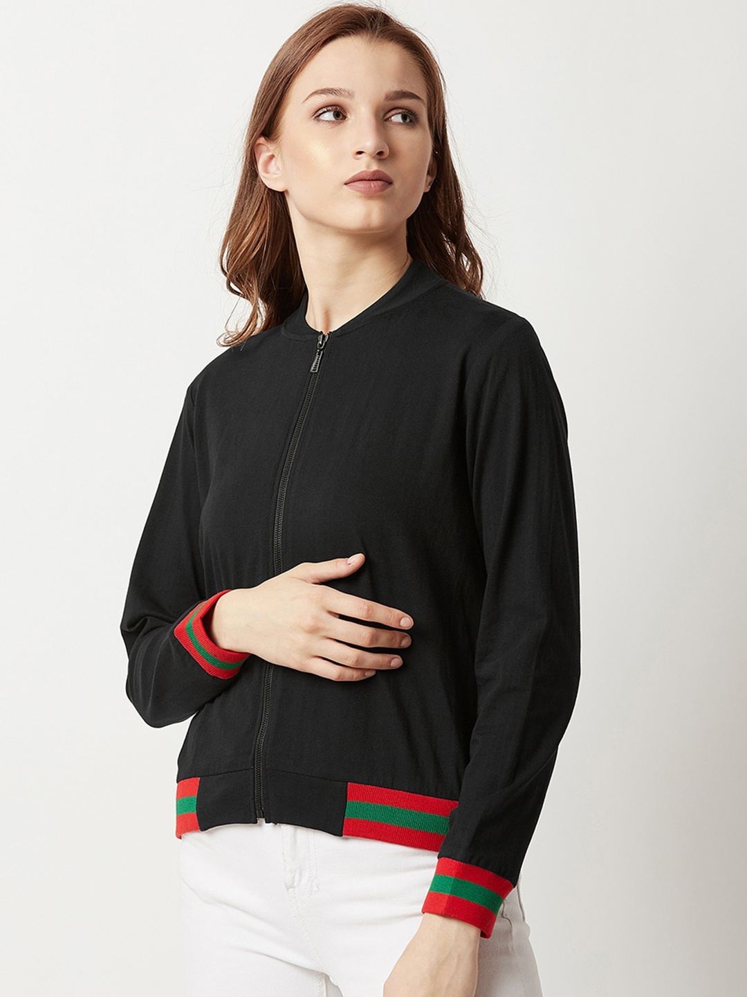 

DressBerry Black Mock Collar Cotton Bomber Jacket