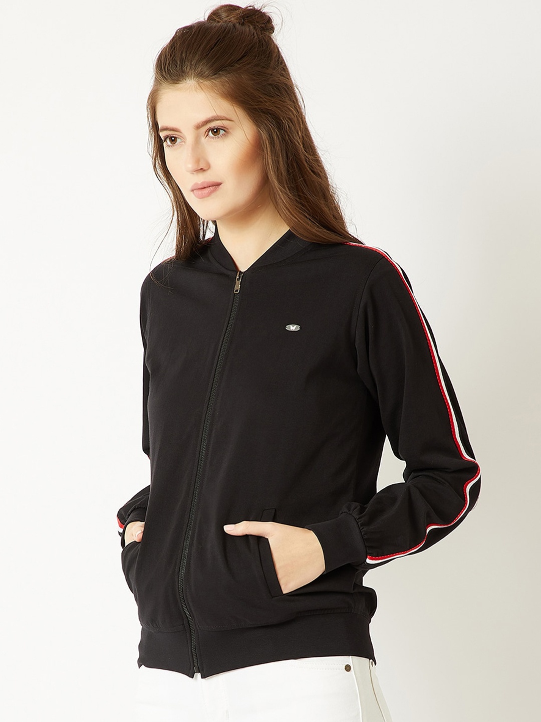 

DressBerry Black Mock Collar Cotton Bomber Jacket