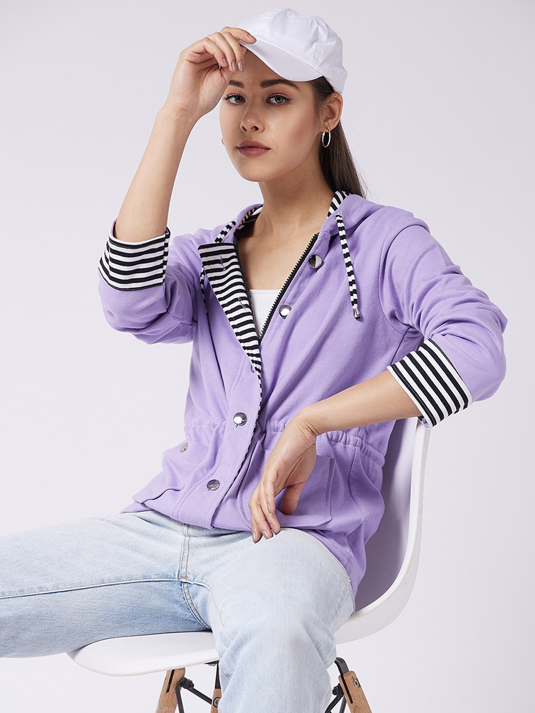 

DressBerry Purple Hooded Tailored Pure Cotton Jacket