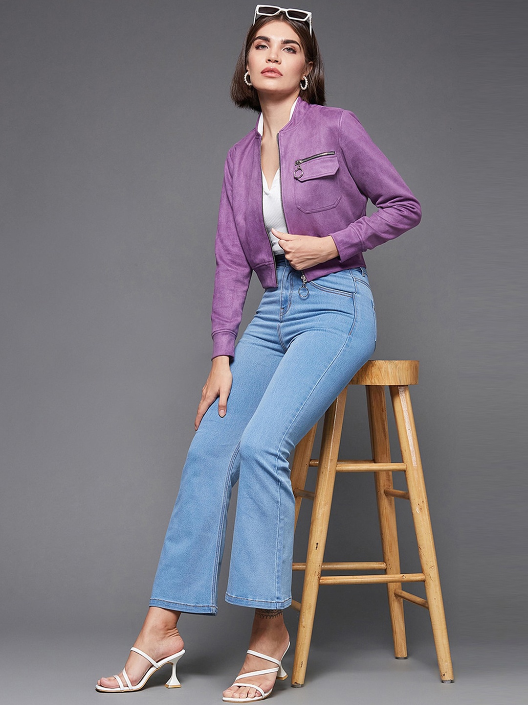 

DressBerry Lavender Stand Collar Crop Tailored Jacket