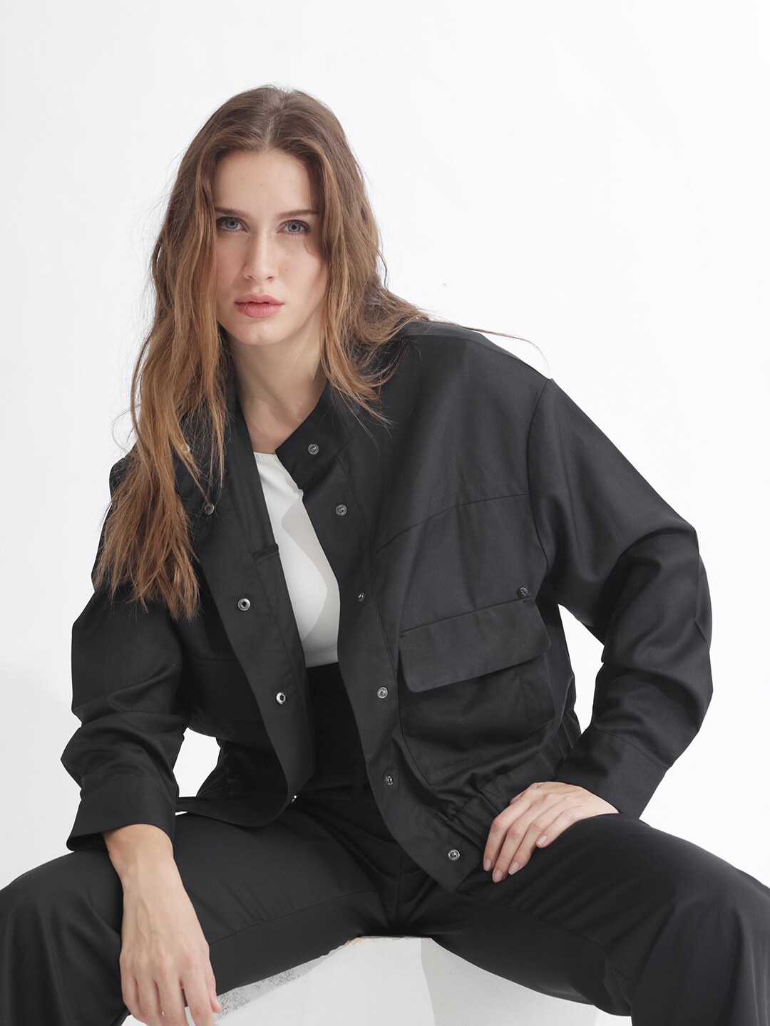 

RAREISM Stand Collar Tailored Jacket, Black