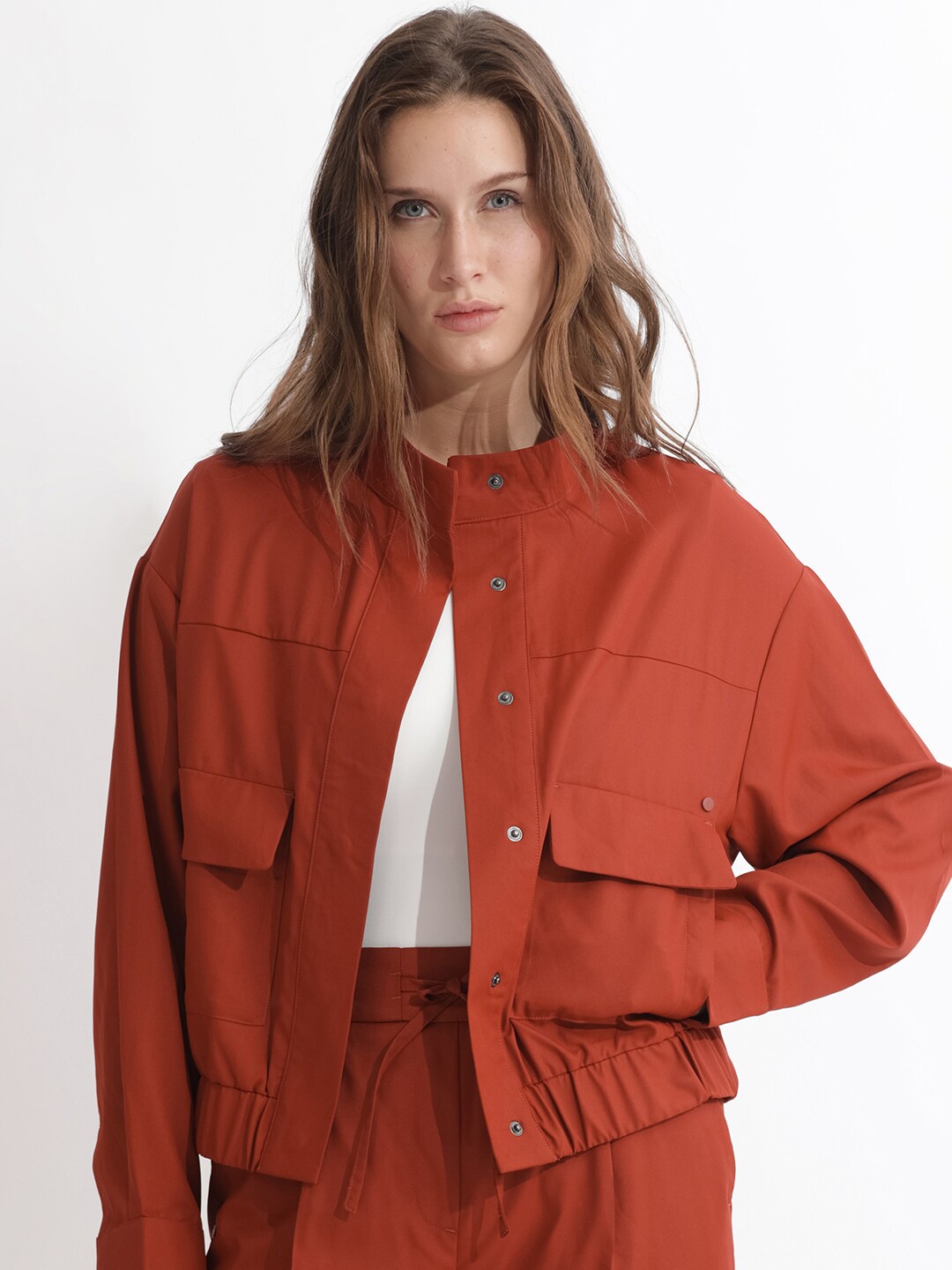 

RAREISM Stand Collar Tailored Jacket, Orange