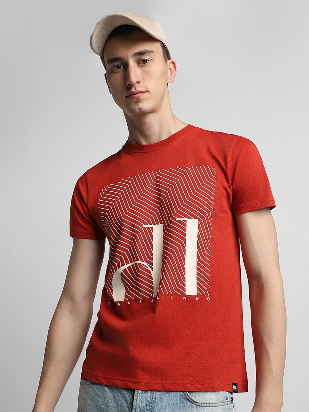 

Dennis Lingo Geometric Printed Slim Fit T-shirt, Rust