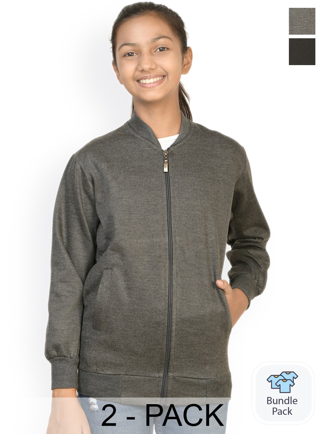 

BAESD Girls Pack Of 2 Fleece Lightweight Bomber Jacket, Grey