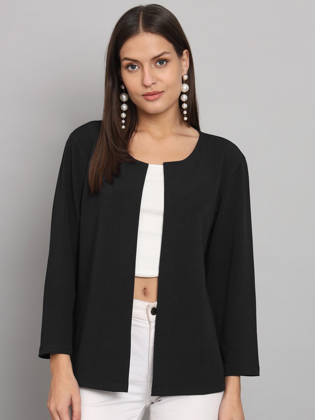 

urSense Open Front Long Sleeves Shrug, Black