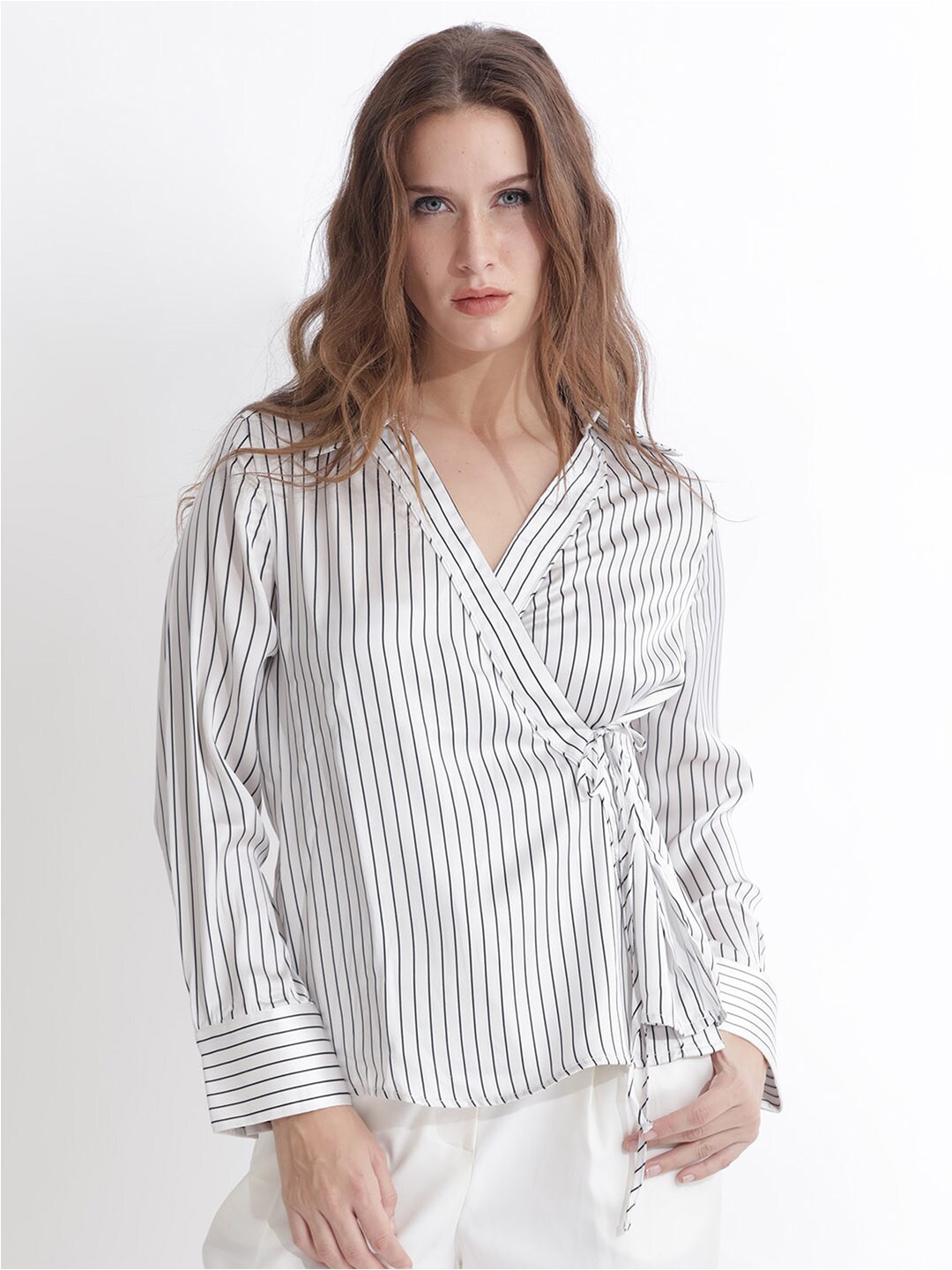 

RAREISM Striped Wrap Top, White